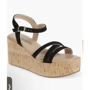 Cordani Jaiden Ankle Strap Platform Wedge Sandal Black Suede Sz 37 US 7 $295